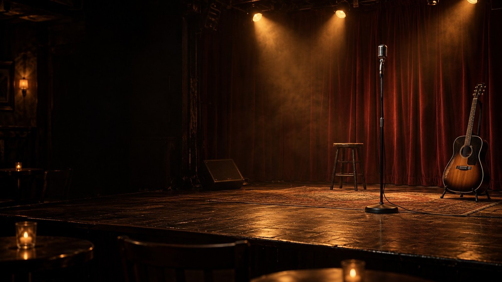 Warmly lit empty Americana stage